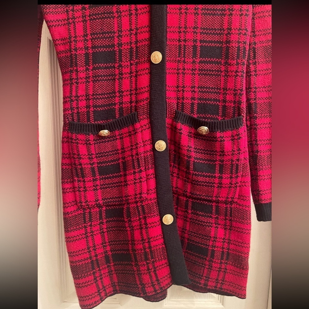 Fashion Nova Red and Black Plaid Long Sleeve Dress - Picture 3 of 4